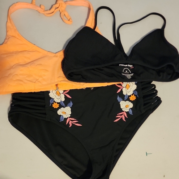 Black and Orange Bikini BUNDLE With Floral Embroidery On Bottoms In Med - Picture 1 of 7